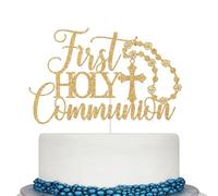 First Holy Communion Cake Topper, Christian Baptism Decor, My First Communion Decorations, Religious Wedding Christening Baptism Baby Shower 1st Birthday Party Decorations Gold Glitter