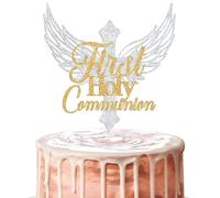 First Holy Communion Cake Topper, Cross Dove Children Communion Decorations, Christening Religious Decorations for Boys/Girls, Mi Primera Comunion Decor Gold & Silver Glitter