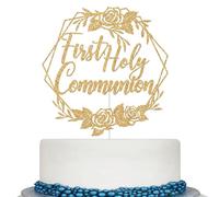 First Holy Communion Cake Topper, God Bless Cake Topper, Spanish Baptism Decorations, My First Communion, Religious Wedding Christening Baptism Baby Shower 1st Birthday Party Decorations Gold Glitter