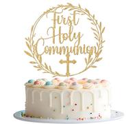 First Holy Communion Cake Topper, God Bless, My Baptism, First Communion Decorations, Religious Baptism Christening Baby Shower 1st Birthday Party Decorations Gold Glitter