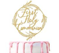 First Holy Communion Cake Topper, God Bless this Child, Mi Primera Comunion Decorations, Religious Baptism, Baby Christening Party Decorations Supplies Gold Glitter