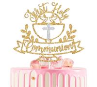 First Holy Communion Cake Topper, God Bless This Child/On Your Confirmation, Dove Cross Religious Christening Baptism Baby’s 1st Communion Baby Shower Party Decorations Supplies Gold Glitter