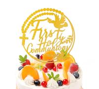 First Holy Communion Cake Topper, Gold Glitter Christian Baptism First Communion Decoration for Christening Wedding Baby Shower Cupcake Party 1st Birthday Cake Decor Supplies (Style A)