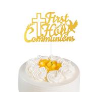 First Holy Communion Cake Topper, Gold Glitter Christian Baptism First Communion Decoration for Christening Wedding Baby Shower Cupcake Party 1st Birthday Cake Decor Supplies (Style B)