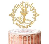First Holy Communion Cake Topper, Mi Primera Comunion Decoration for Children, Religious Communion Decoration Supplies, God Bless this Child Decor Gold Glitter