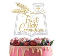 First Holy Communion Cake Topper, Mi Primera Comunión Decorations, God Bless this Child, Christening Religious First Communion Decoration Supplies Gold & Silver Glitter
