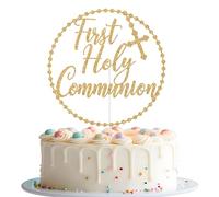 First Holy Communion Cake Topper, My Baptism Cake Topper, God Bless, First Communion Party Decor, Religious Baptism Christening Baby Shower 1st Birthday Party Decorations Gold Glitter