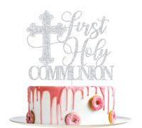 First Holy Communion Cake Topper, My Baptism Decorations, God Bless Cake Decor, Religious Wedding Christening Baptism Baby Shower 1st Birthday Party Decorations Silver Glitter