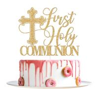 First Holy Communion Cake Topper, My Baptism Decorations, God Bless Cake Decor, Religious Wedding Christening Baptism Baby Shower 1st Birthday Party Decorations Gold Glitter