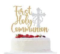 First Holy Communion Cake Topper, Religious Baptism Cake Decorations, God Bless, Wedding Christening Baptism Baby Shower 1st Birthday Party Decorations (Gold and Silver)