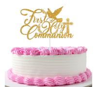 First Holy Communion Cake Topper, Shining Baptism Cake Topper First Communion God Bless Cake Decoration for Wedding Christening Baby Shower 1st Birthday Party Decorations(Gold)