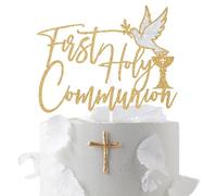 First Holy Communion Cake Topper, Spanish Catholic Baptism Cake Topper, Religious First Communion, Wedding, Christening, Baby Shower Party Decorations Gold and Silver Glitter