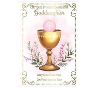 First Holy Communion Card for Goddaughter, Choice of 2 Designs, Small or Large Chalice, 13 x 19 cm (Large Chalice)