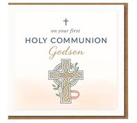 First Holy Communion Card for Godson - Elegant Celtic Cross Religious Design - On Your First Holy Communion Greeting Card