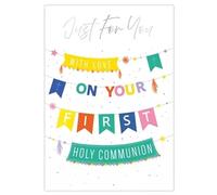 First Holy Communion Card with Colorful Bunting Design, 13 x 19 cm