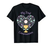 First Holy Communion Christians Boys Girls Catholic Floral T-Shirt