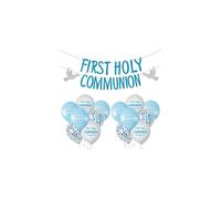 First Holy Communion Decorations for Boys Blue 16pcs First Holy Communion Balloons and First Holy Communion Banner (Blue)