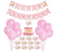 First Holy Communion Decorations for Girls Pink Including First Communion Banner Balloons Cupcake Toppers for Holy Communion Party