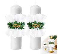 First Holy Communion Decorations Set of 2 Candles with Drip Protection, Transparent Mesh and Golden Fish Decoration for Christening, Wedding and Holy Confirmation, Candle with Crown of Fi