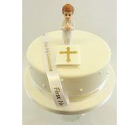 First Holy Communion Edible Gold Bible Kneeling Praying Boy & Ribbon Cake Decoration Topper Ornament