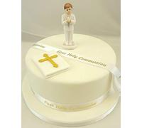 First Holy Communion Edible Gold Bible Standing Praying Boy & Ribbon Cake Decoration Topper Ornament