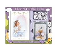 First Holy Communion FHC Gift Set Girl Book, Rosary Beads and Photo Frame C5176