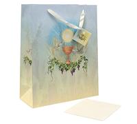 First Holy Communion Gift Bag | Includes Tissue Paper and Tag | Beautiful Religious Design | Designed in Italy | Features Catholic Chalice, Grapes, and Wheat (Large)