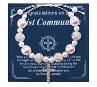 First Holy Communion Gifts for Girls, Adjustable Pearl Cross Bracelets Confirmation Communion Gift for Teen Girls Daughter Granddaughter Children, Religious Faith Christians Jewellery Gifts