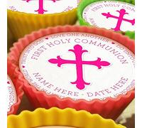 First Holy Communion Girl - 20 x 5cm Personalised Edible Cupcake Toppers on Premium Icing