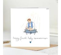 First Holy Communion Greeting Card with Baptism Illustration, Religious Celebration Card