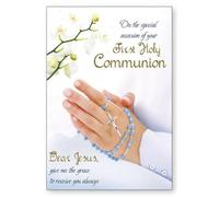 First Holy Communion Greetings Card - Boy, Rosary Beads & Orchids 7.5" x 5.25"
