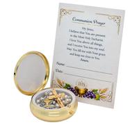 First Holy Communion Keepsake Rosary Box and Rosary | Includes First Eucharist Commemoration Prayer Card | Great Catholic Gift (Gold-Tone)
