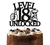 First Holy Communion Level 18 Unlocked Cake Topper, Video Game Theme Happy 18th Birthday Cake Decor, Boys Girls 18th Birthday Decorations Supplies Black Glitter