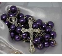 First Holy Communion Purple Rosary Beads 1st Communion Confirmation Girls/Boys Gift Excellent Quality Five Decade Rosary & Silver Crucifix Pearl Effect Beads with Free White Satin Drawstring Pouch