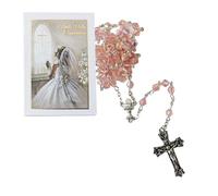 First Holy Communion Rosary Bead and How to Pray Card Boxed Gift Set (Girl with Pink Pearlised Rosary 1797)