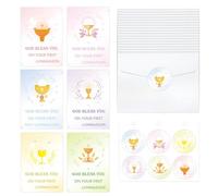 First Holy Communion Thank You Cards with Envelopes and Stickers, Religious Cross 1st Holy Communion Thank You Cards for Girls, Boys and Kids (Pack of 24)