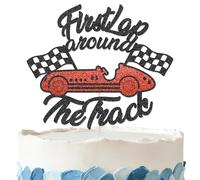 First Lap Around The Track Cake Topper - Glitter First Lap Around The Track Birthday Party Decorations for Party Supplies