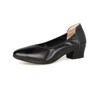 First Layer Cowhide Women 4cm Thick Heel Shoes Stewardess Genuine Leather Soft Sole Footwear Europe Flight Attendant Professional Shoes AM007, Black, 7 UK