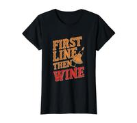 First Line Then Wine Funny Line Dance Line Dancing Value Graphic T-Shirt, Women, Black, S