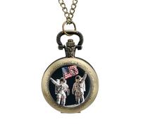 First Men On The Moon Classic Quartz Pocket Watch Vintage Men's Pocketwatch with Chain Christmas Gifts for Father Husband Boyfriend