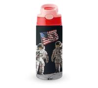 First Men On The Moon Cute Water Bottle with Straw Lid Stainless Steel Drink Tumbler Insulated Flip Top Cups 350ml
