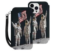 First Men On The Moon Leather Wallet Cell Phone Cases Stand Foldable Flip Cover Phone Case Compatible with iPhone 15/15 Plus/15 Pro/15 Pro Max