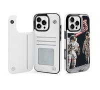 First Men On The Moon Leather Wallet Cell Phone Cases Stand Foldable Flip Cover Phone Case Compatible with iPhone 16/16 Plus/16 Pro/16 Pro Max/16 E/16 SE4