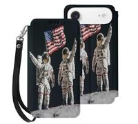 First Men On The Moon Leather Wallet Cell Phone Cases Stand Foldable Flip Cover Phone Case Compatible with iPhone 17/17 Air/17 Pro/17 Pro Max