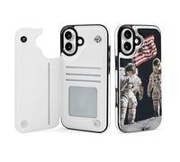 First Men On The Moon Leather Wallet Cell Phone Cases Stand Foldable Flip Cover Phone Case Compatible with iPhone 16/16 Plus/16 Pro/16 Pro Max/16 E/16 SE4