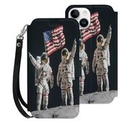 First Men On The Moon Leather Wallet Cell Phone Cases Stand Foldable Flip Cover Phone Case Compatible with iPhone 15/15 Plus/15 Pro/15 Pro Max