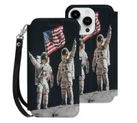First Men On The Moon Leather Wallet Cell Phone Cases Stand Foldable Flip Cover Phone Case Compatible with iPhone 15/15 Plus/15 Pro/15 Pro Max
