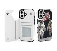 First Men On The Moon Leather Wallet Cell Phone Cases Stand Foldable Flip Cover Phone Case Compatible with iPhone 16/16 Plus/16 Pro/16 Pro Max/16 E/16 SE4