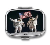 First Men On The Moon Mini Pill Box Portable Vitamins Organizer 2 Compartment Square Pills Case for Pocket Purse