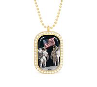 First Men On The Moon Necklace Gift for Women White Diamond Necklaces Sparkling Rectangular Pendant with Chain